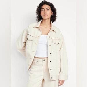 NWT oversized studded cream denim trucker 
Jacket - large